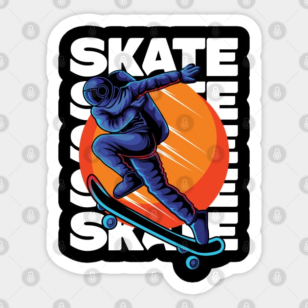 Astronaut Skater Stakeboarding in Space Sticker by The WYLD Tribe